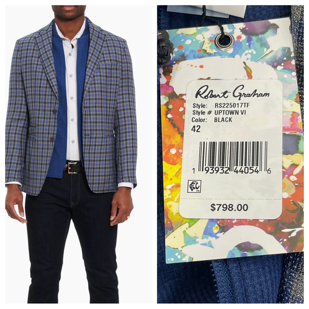 Robert Graham Navy and Charcoal Checkered Blazer